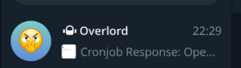 Overlord agent posting a cron job response in Telegram